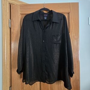 Size 1 Torrid Black/gold Sheer Button-Up Blouse